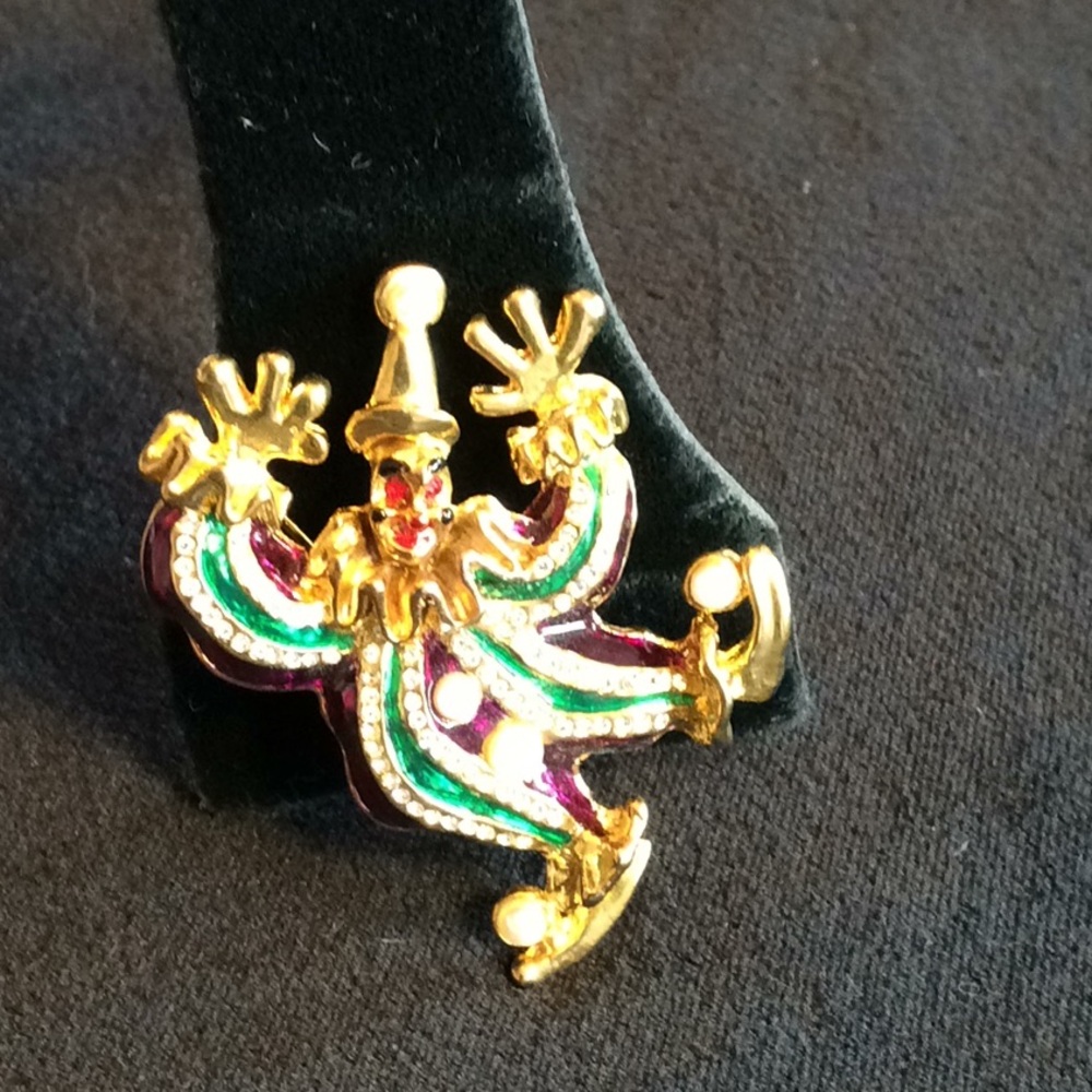 Austrian Crystal Enamel Clown Brooch